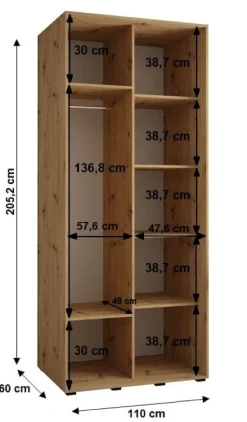 Szafa przesuwna 60 Cannes 5 110 biały+biały+srebrny