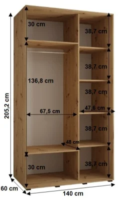 Szafa przesuwna 60 Cannes 3 140 biały+czarny+srebrny