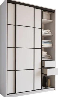 Szafa przesuwna 150 cm LOFT MAX biała z półkami