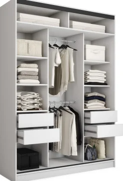 Szafa przesuwna 150 cm LOFT MAX biała z półkami