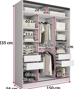 Szafa przesuwna 150 cm LOFT MAX biała z półkami