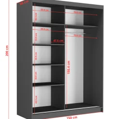 Szafa przesuwna 150 cm szprosy FRAMIRE Rivano IV antracyt sonoma