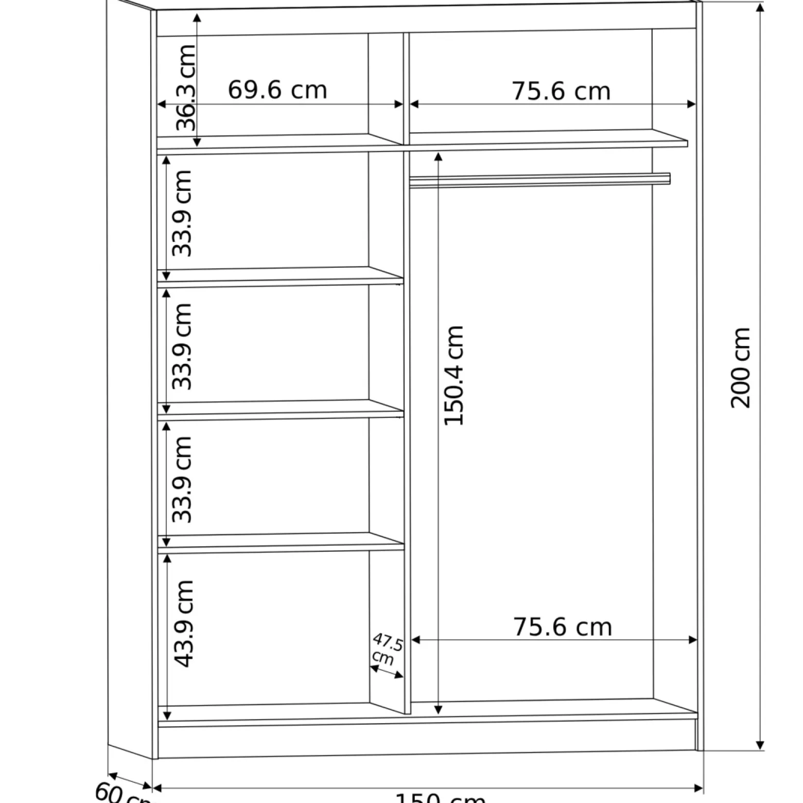 Szafa przesuwna 150 cm z 2 lustrami FRAMIRE Rivano II artisan