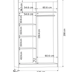 Szafa przesuwna 120 cm z 2 lustrami 2-drzwi FRAMIRE Vega II sonoma