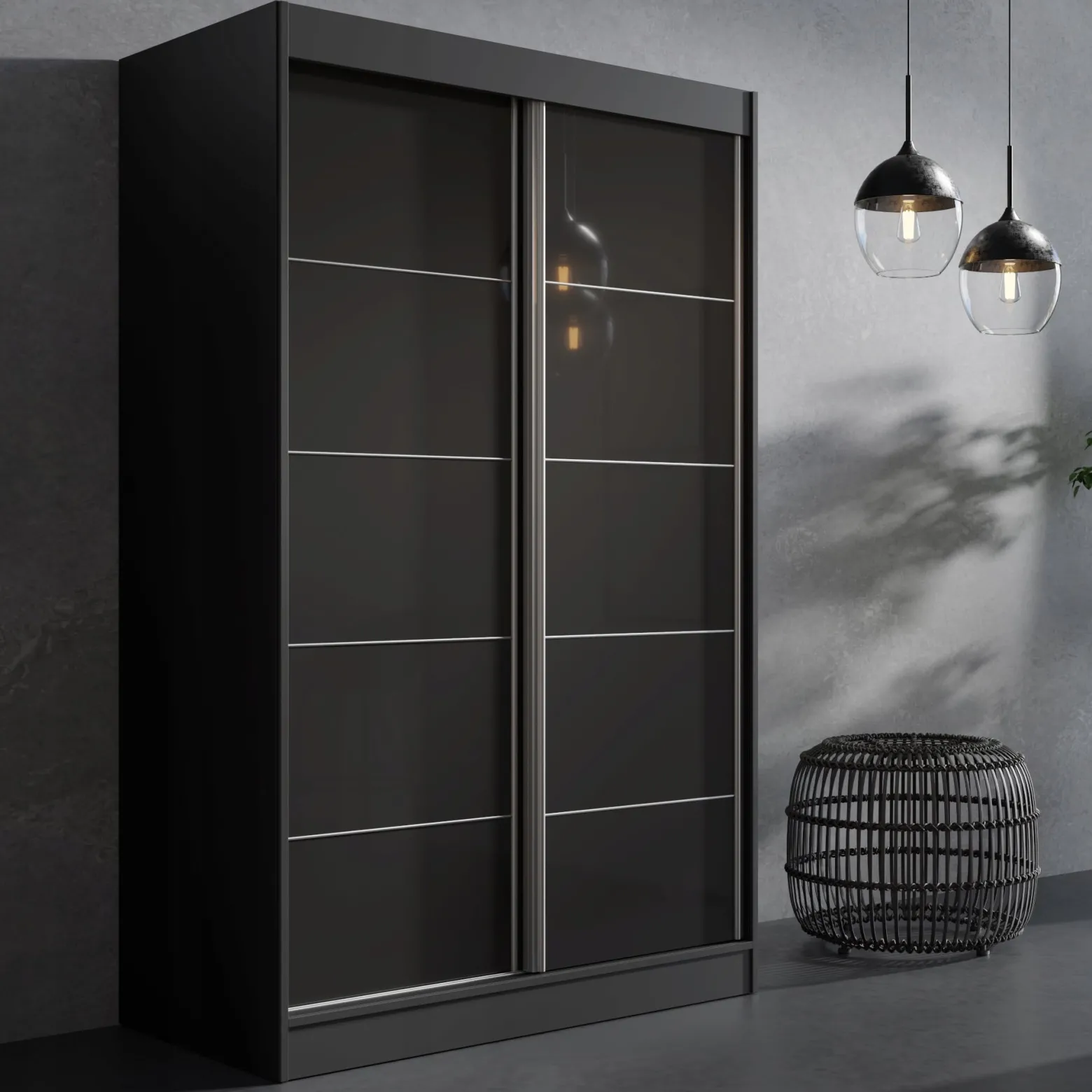 Szafa przesuwna Como 2D 120 Czarna (lacobel)