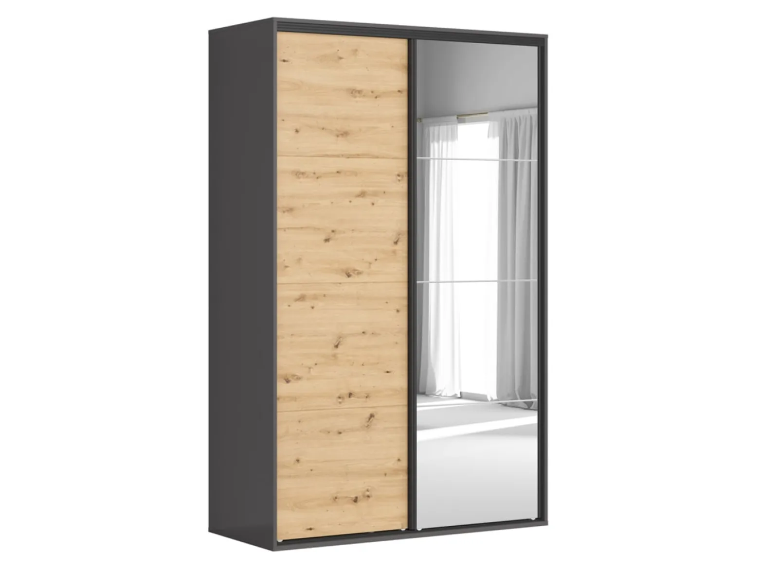 Szafa przesuwna Flex 150 cm z lustrem grafit/dąb artisan