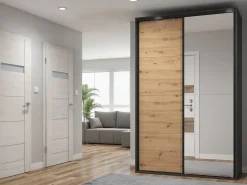 Szafa przesuwna Flex 150 cm z lustrem grafit/dąb artisan