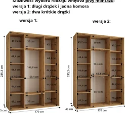 Szafa przesuwna Garderoba LANKO 1 170 gł. 45 czarny/biały