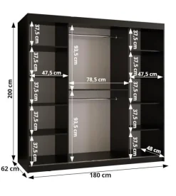 Szafa przesuwna Garderoba Riflo Wave 1 180 czarny + czarny