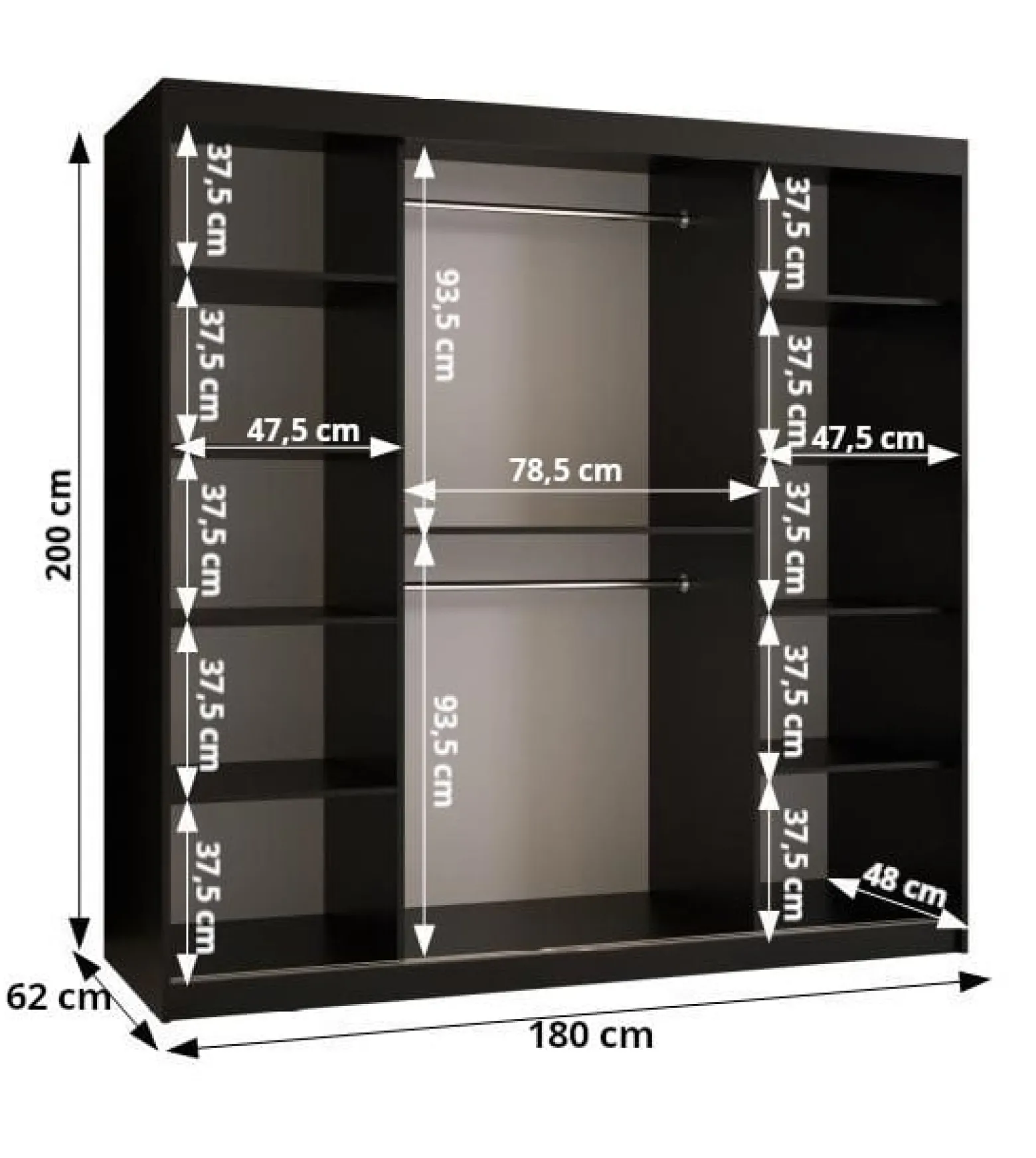 Szafa przesuwna Garderoba Riflo Wave 1 180 czarny + czarny