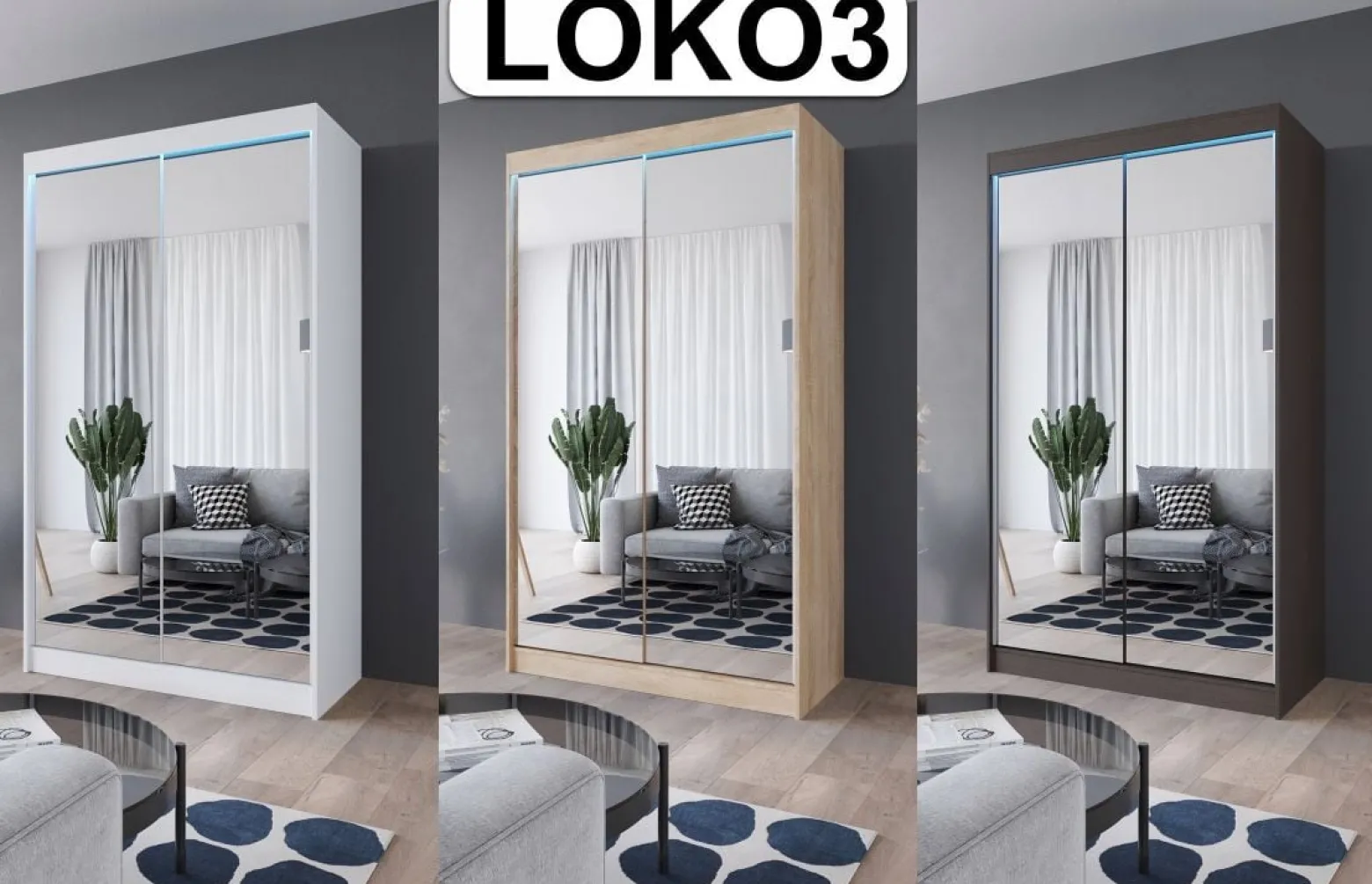 Szafa przesuwna LOKO3 dąb sonoma z lustrami 120 cm
