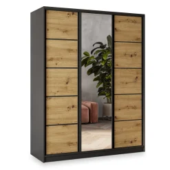 Szafa przesuwna NATA 150 cm z lustrem Czarna + Dąb artisan