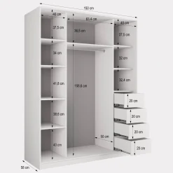 Szafa przesuwna NATA 150 cm z lustrem Czarna + Dąb artisan
