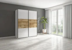 Szafa przesuwna Tetrix 153 cm biały połysk/dąb wotan