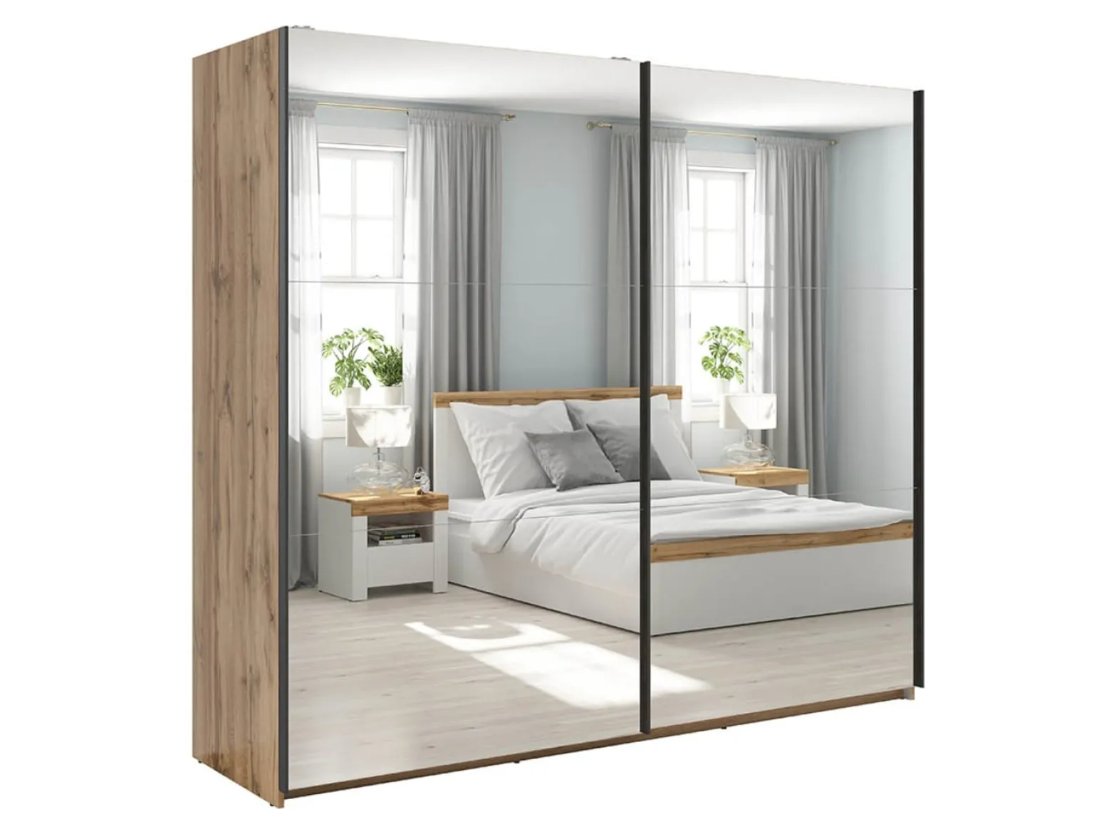 Szafa przesuwna Tetrix 220 cm z lustrem dąb wotan