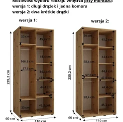 Szafa przesuwna 60 wysoka Dakota 4 110 kaszmir+kaszmir+złoty