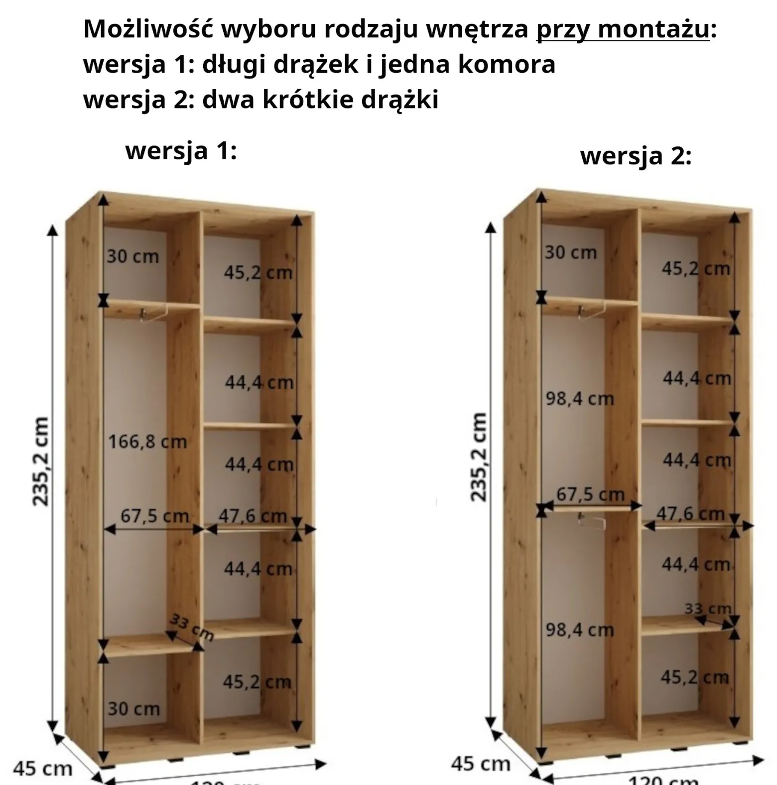 Szafa przesuwna wysoka 45 Dakota 1 120 kaszmir+kaszmir+złoty