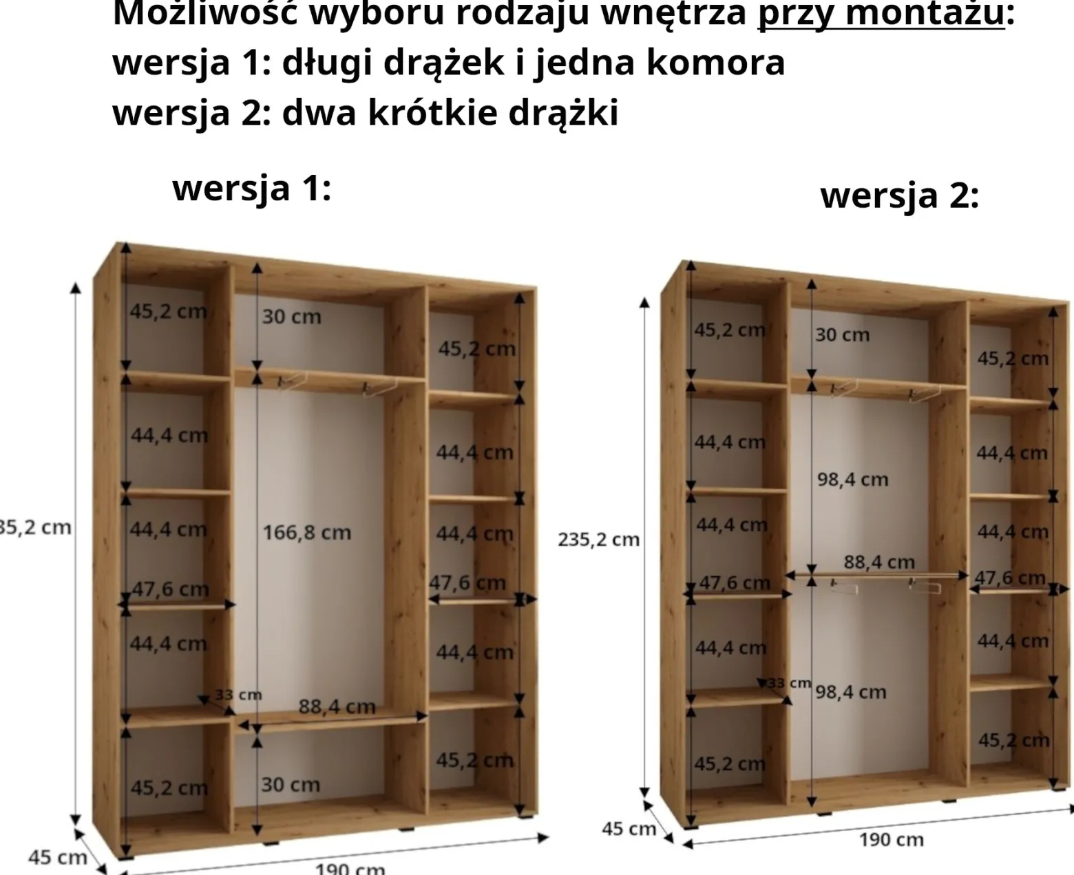 Szafa przesuwna 45 wysoka Davos 3 190 biały+czarny+złoty
