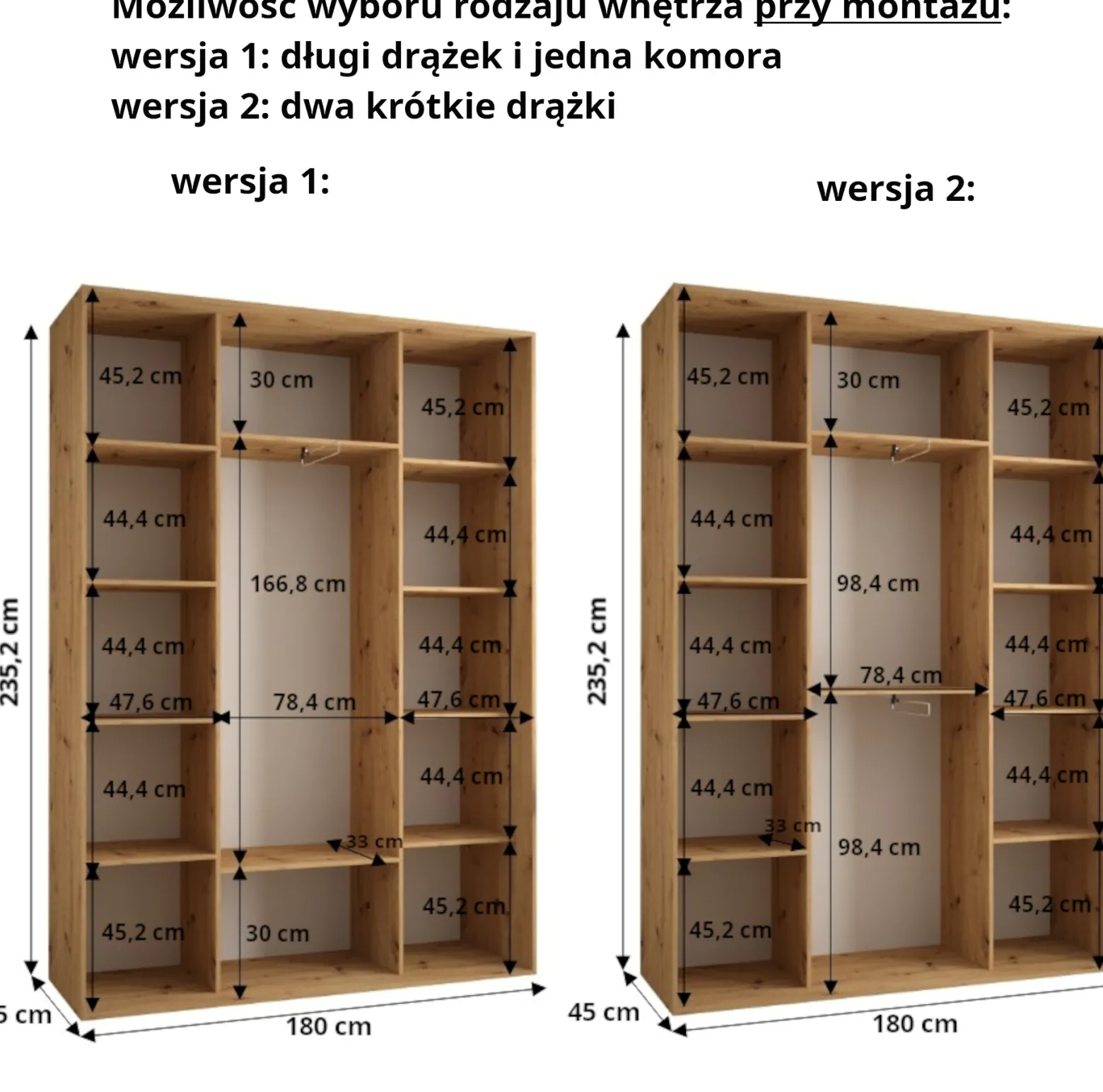 Szafa przesuwna 45 wysoka Davos 3 180 biały+czarny+srebrny