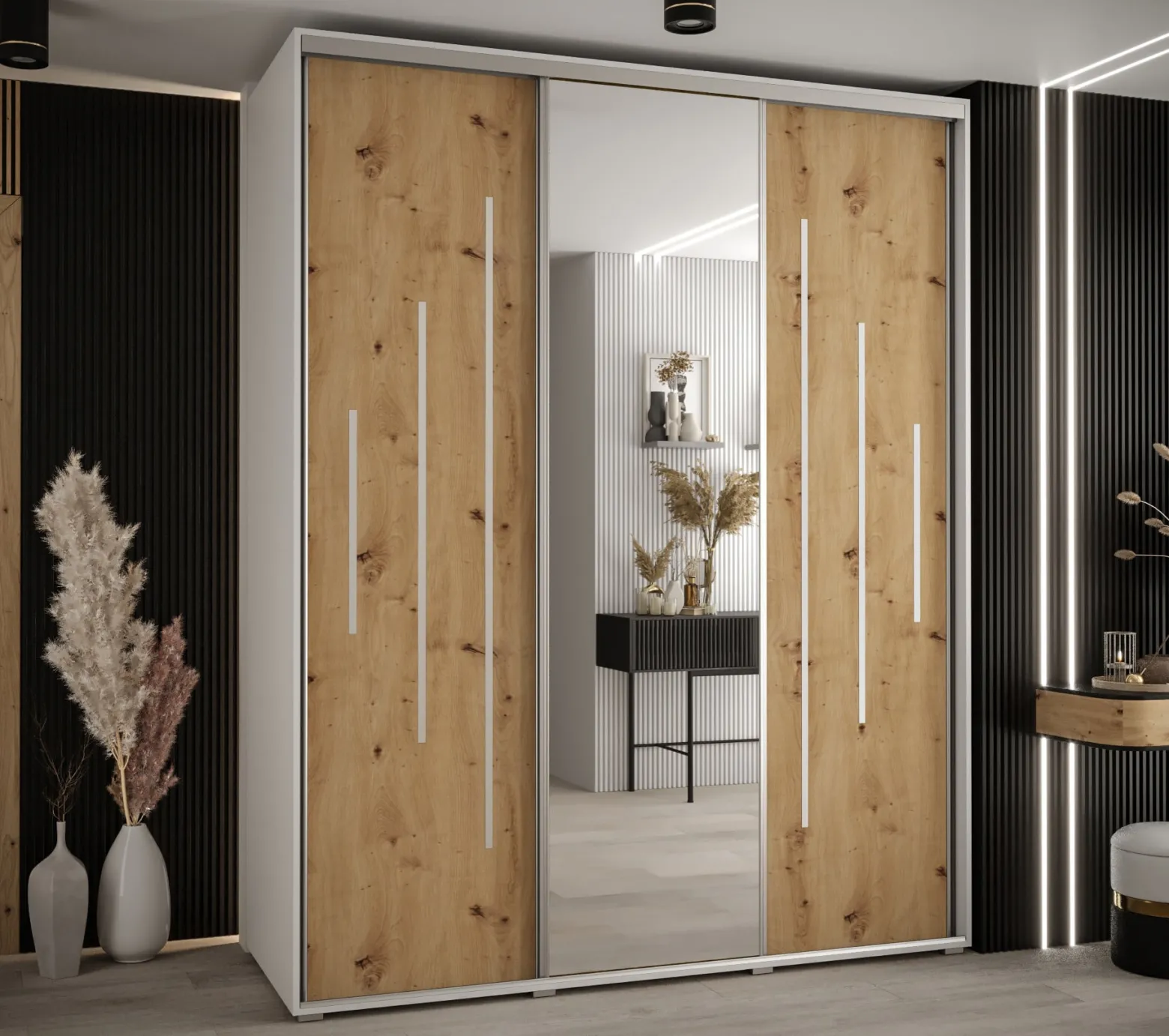 Szafa przesuwna 60 wysoka Davos 13 200 biały+artisan+srebrny
