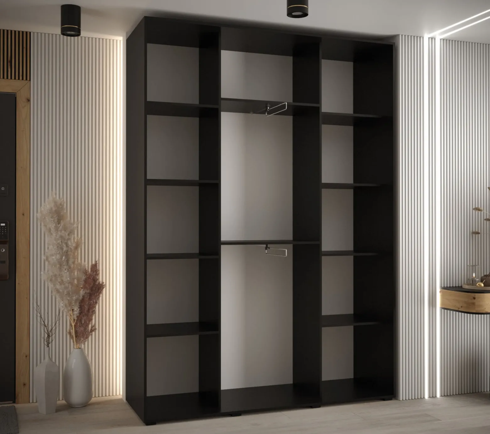 Szafa przesuwna 45 wysoka Davos 8 180 czarny+czarny+złoty