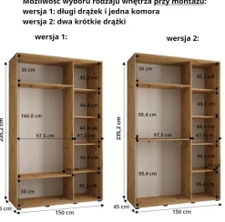 Szafa przesuwna 45 wysoka Davos 8 150 biały+artisan+srebrny
