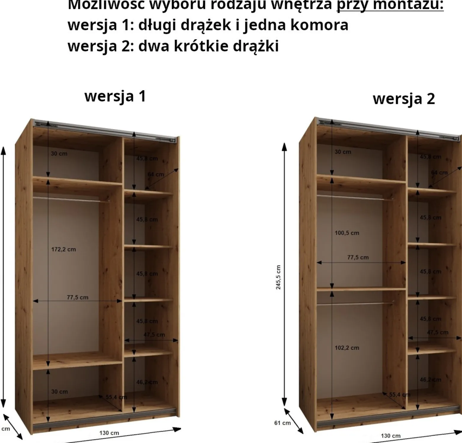 Szafa przesuwna 64 wysoka Lux 2 130 czarny+biały+złoty