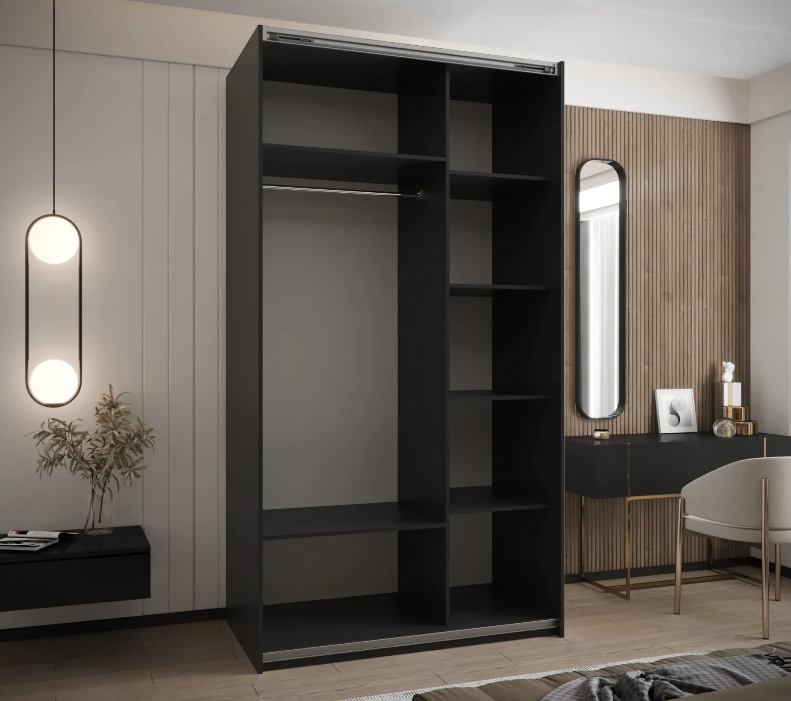 Szafa przesuwna 64 wysoka Lux 2 130 czarny+artisan+srebrny