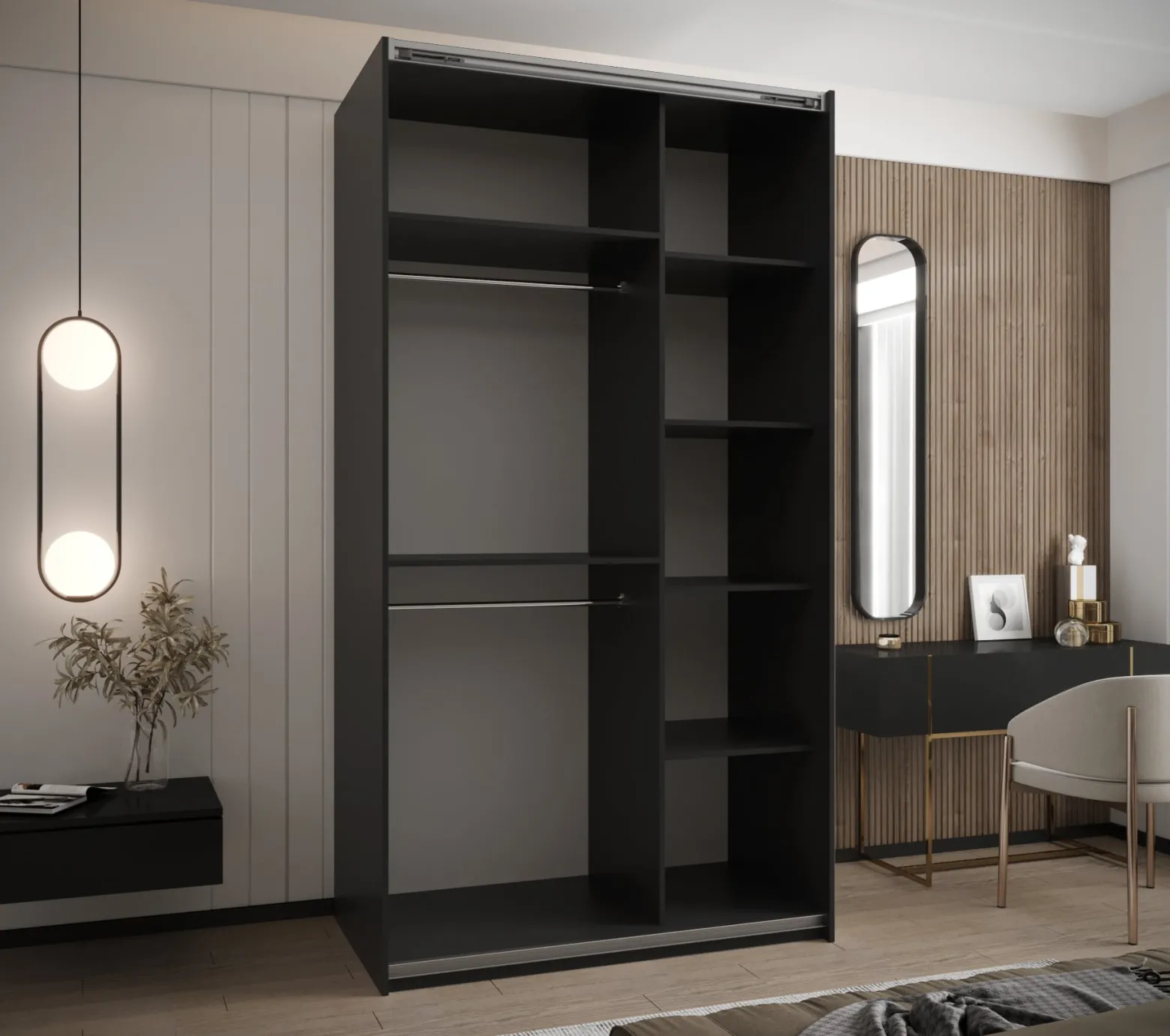 Szafa przesuwna 64 wysoka Lux 2 130 czarny+artisan+srebrny