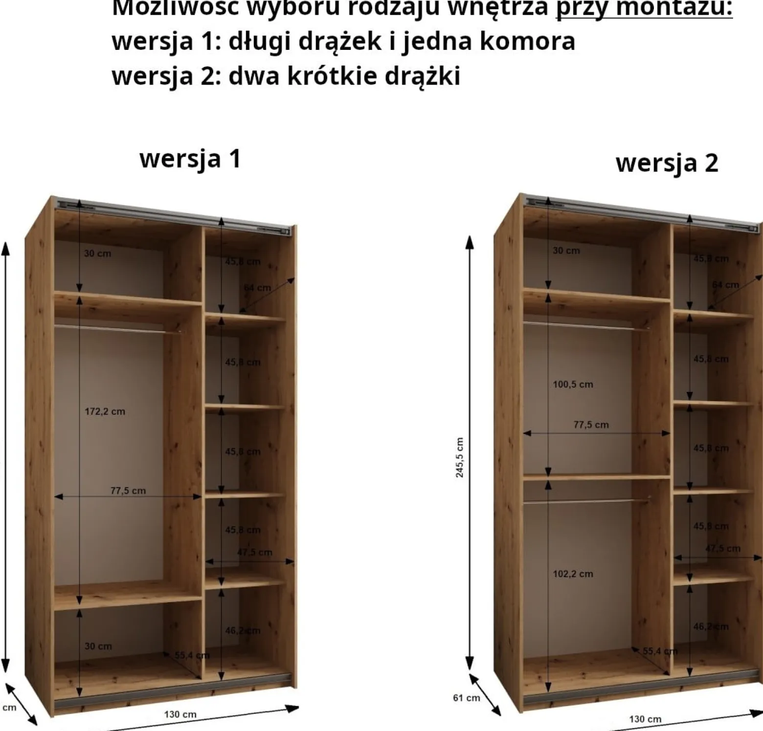 Szafa przesuwna 64 wysoka Lux 2 130 czarny+czarny+złoty