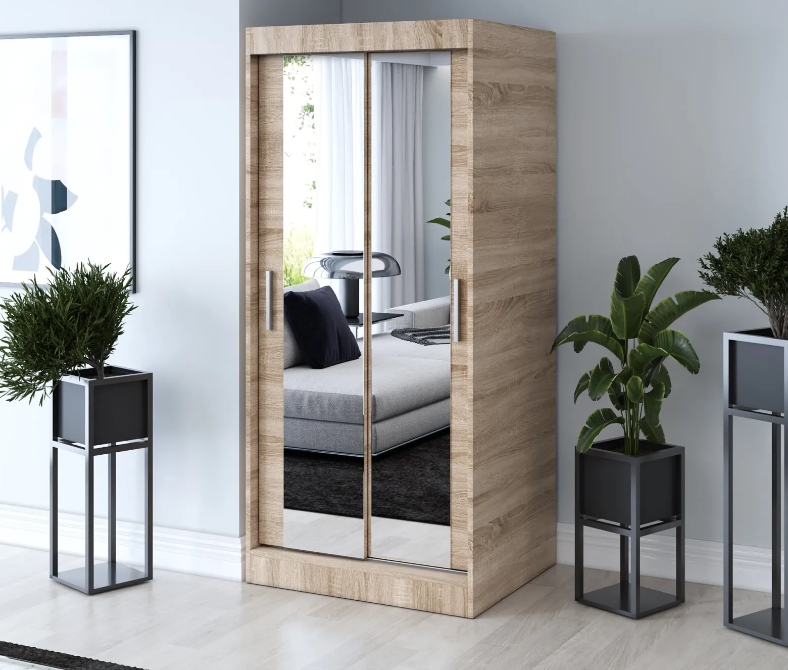 Szafa przesuwna 2x Lustro 90x200 Karl , Dąb Sonoma