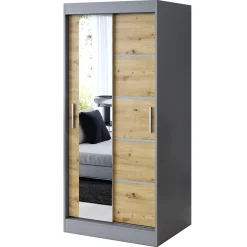 Szafa przesuwna 1x Lustro 90x200 Ralf, Antracyt Mat / Dąb Artisan