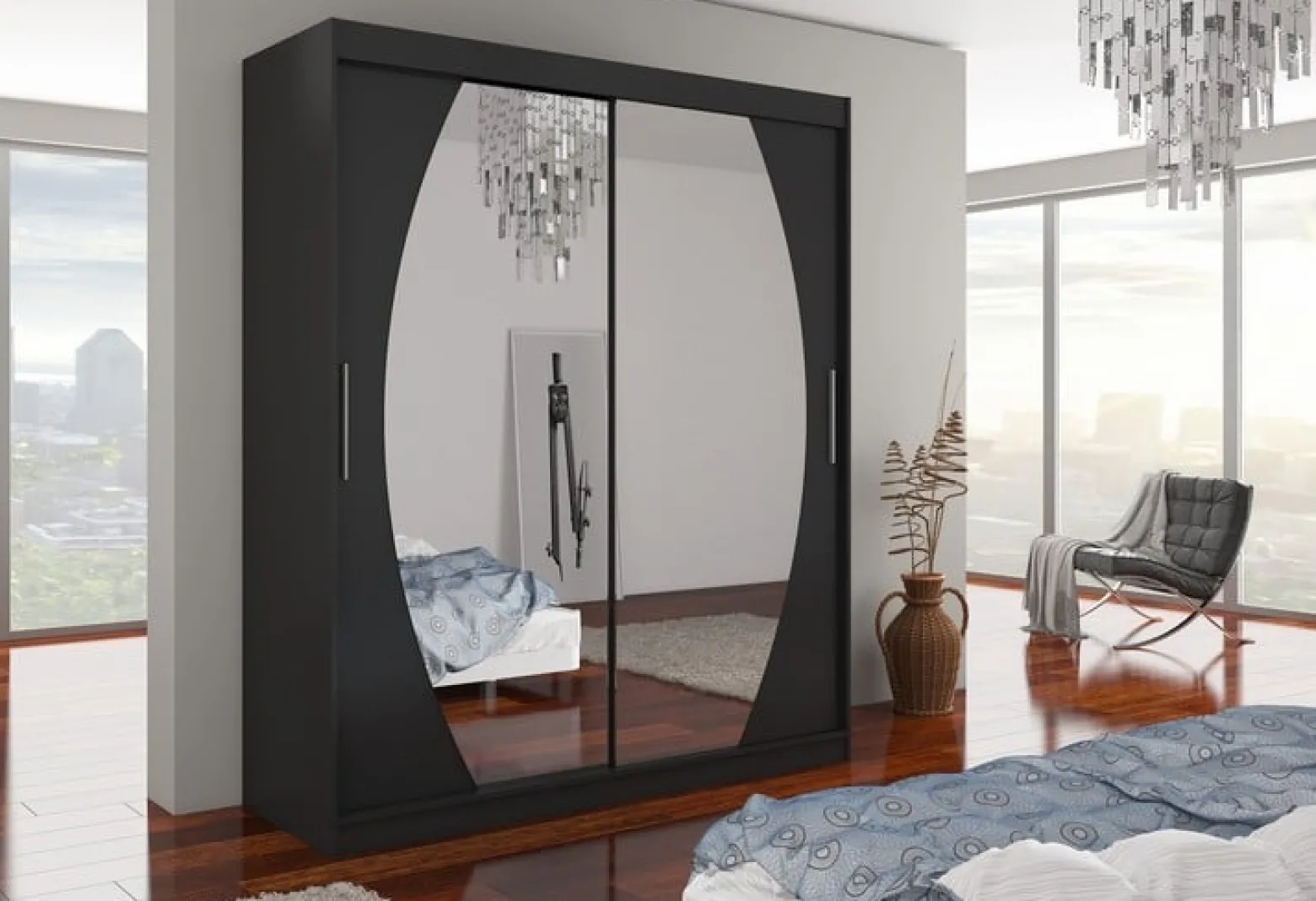 Szafa przesuwna z lustrem BALTIMORE 180 Black