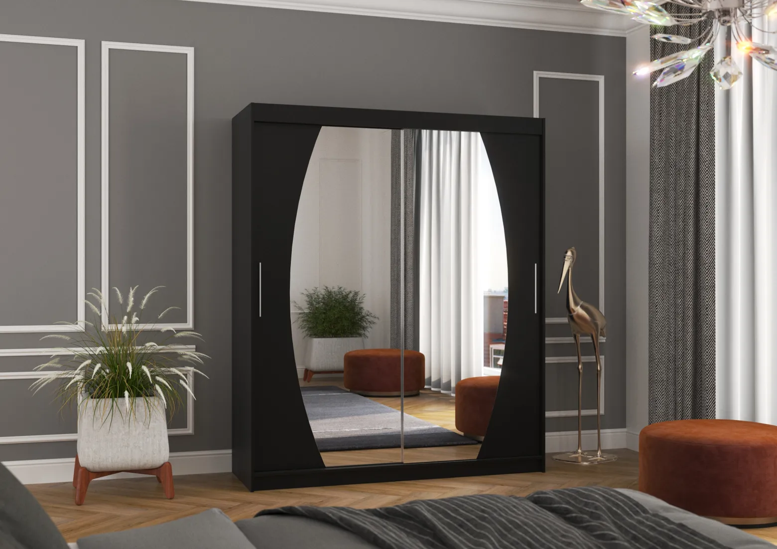 Szafa przesuwna z lustrem BALTIMORE 180 Black