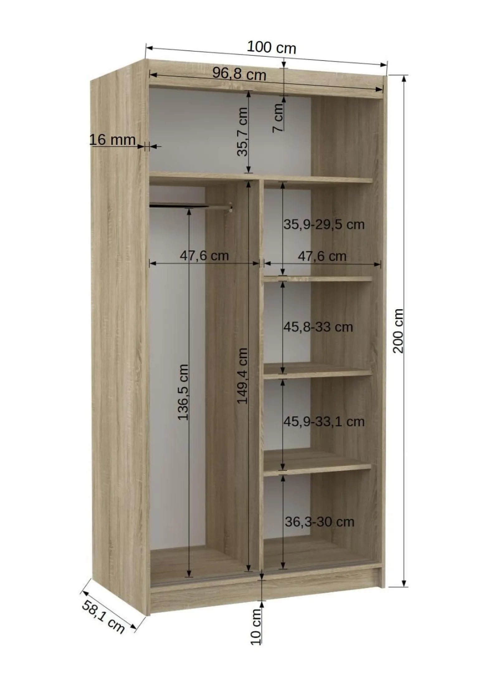 Szafa przesuwna z lustrem BAROS 100 White
