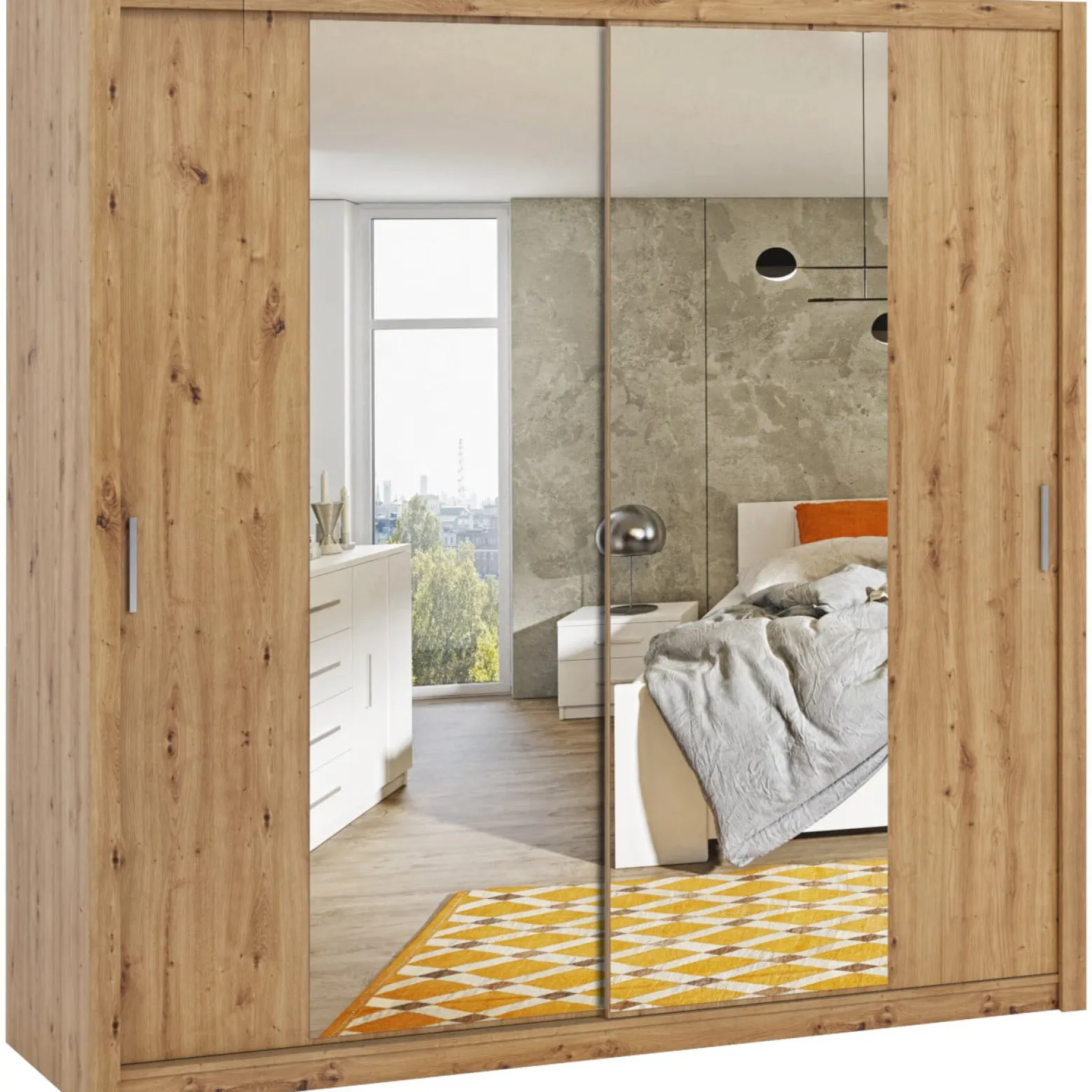 Szafa przesuwna z lustrem 220 BOSCO BO11 dąb artisan
