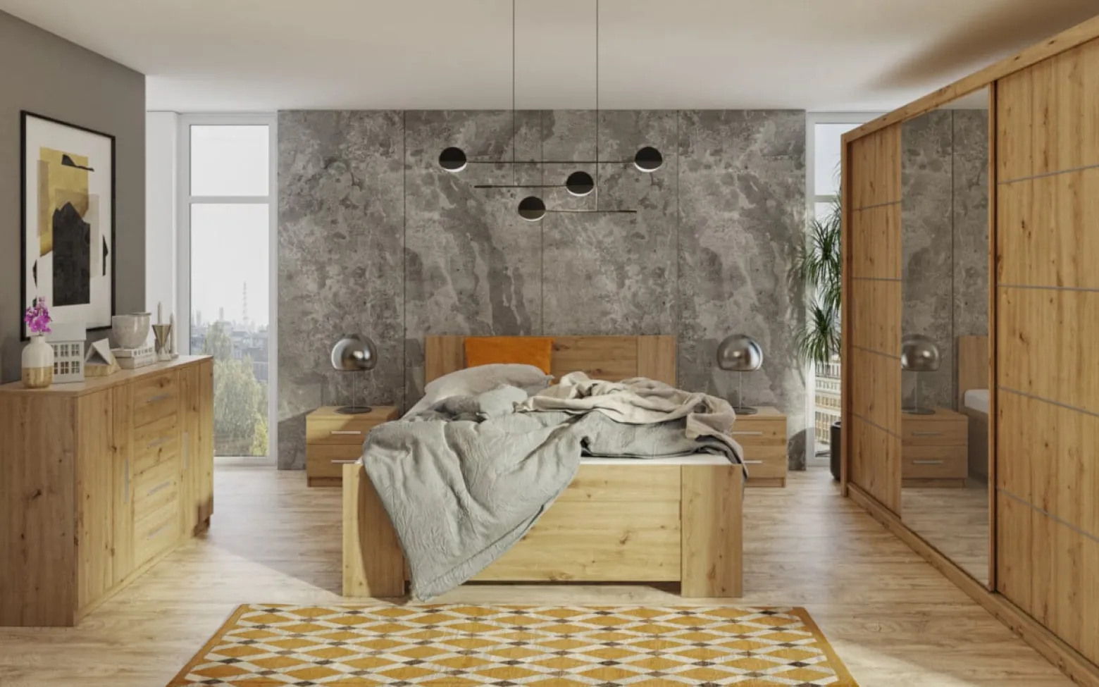 Szafa przesuwna z lustrem 220 BOSCO BO11 dąb artisan