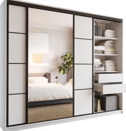 Szafa przesuwna z lustrem 250 cm biała LOFT