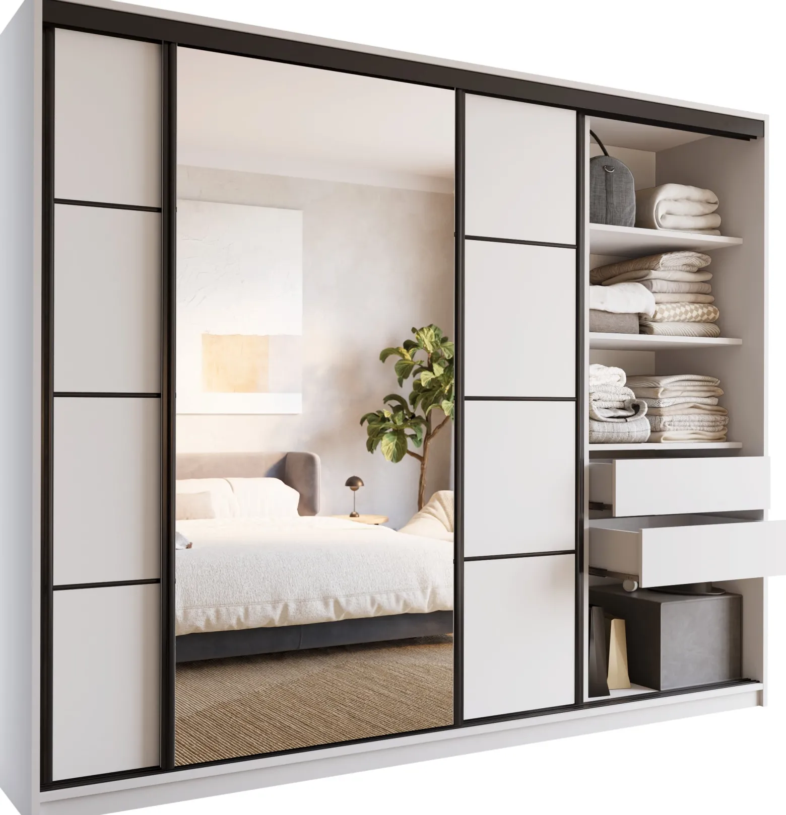 Szafa przesuwna z lustrem 250 cm biała LOFT