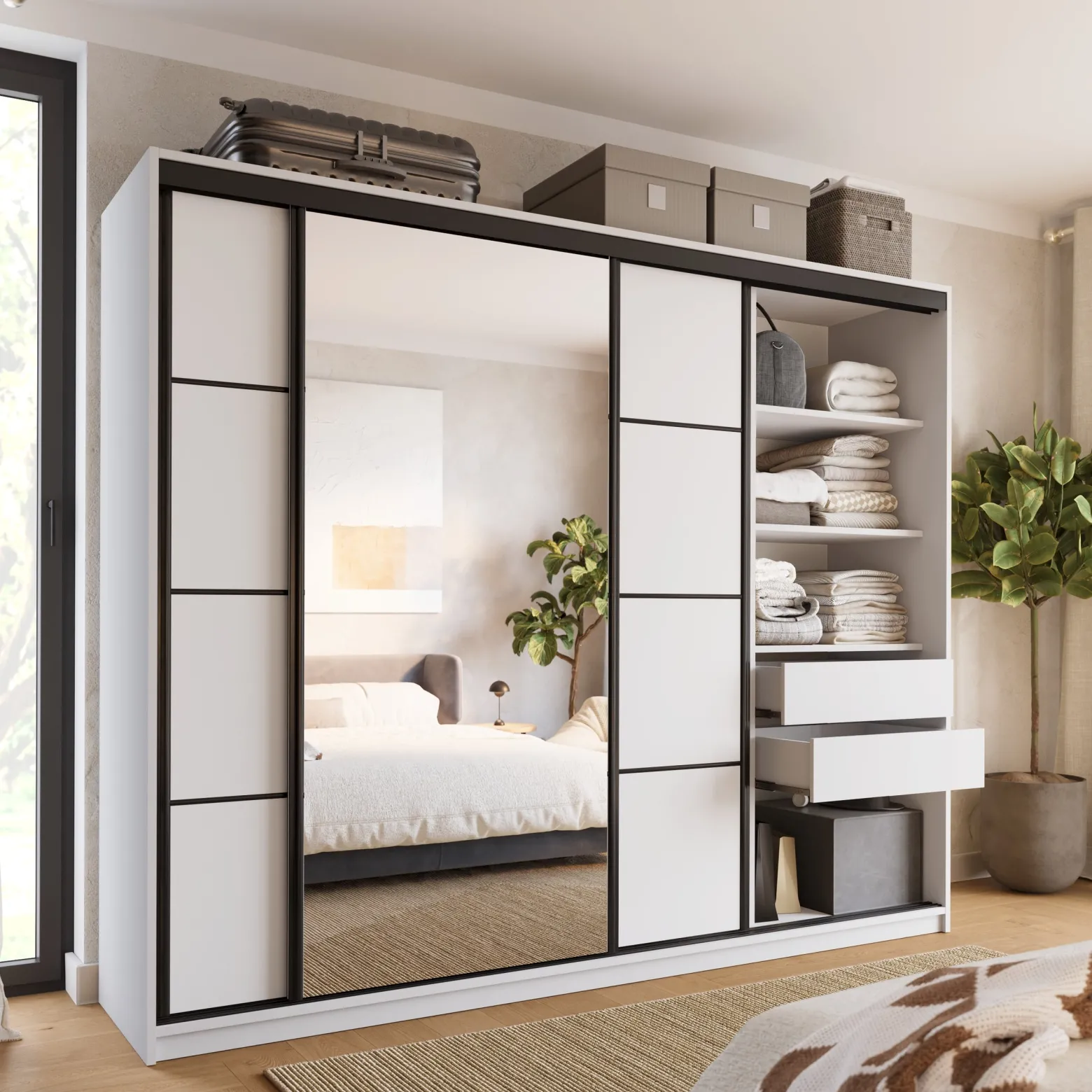 Szafa przesuwna z lustrem 250 cm biała LOFT
