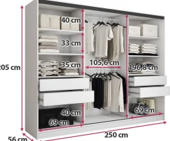 Szafa przesuwna z lustrem 250 cm biała LOFT