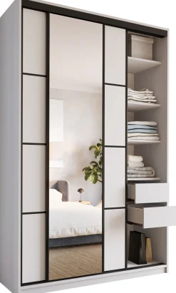 Szafa przesuwna z lustrem 150 cm LOFT MAX z szufladami drążki