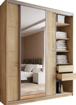 Szafa przesuwna z lustrem 200 cm TOP MAX dąb sonoma
