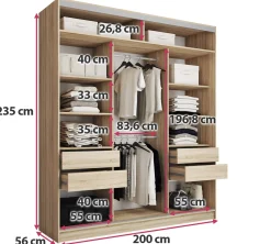 Szafa przesuwna z lustrem 200 cm TOP MAX dąb sonoma