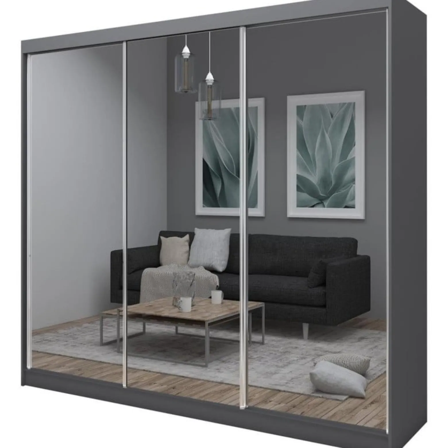 Szafa przesuwna z lustrem DEBRA 240 cm grafit