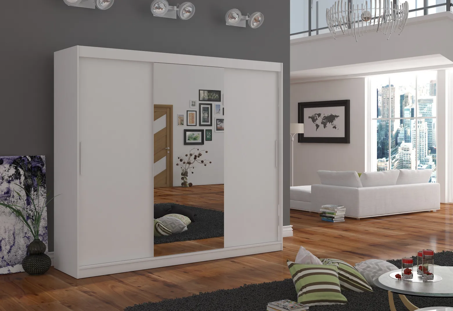 Szafa przesuwna z lustrem DENIS 250 White