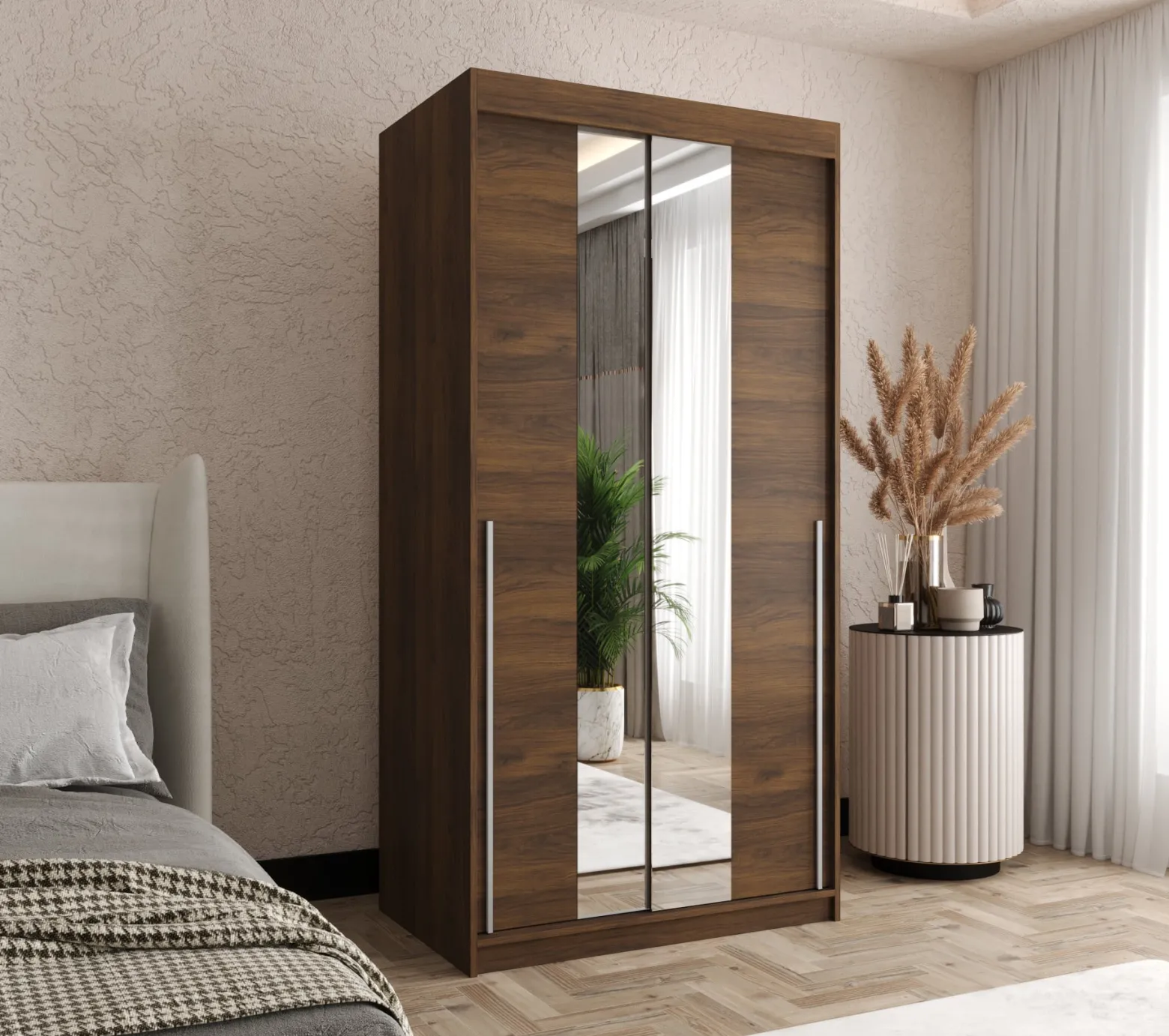 Szafa przesuwna z lustrem Garderoba SIMA T1 100 orzech + u. srebrny