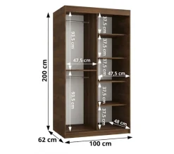 Szafa przesuwna z lustrem Garderoba SIMA T1 100 orzech + u. srebrny