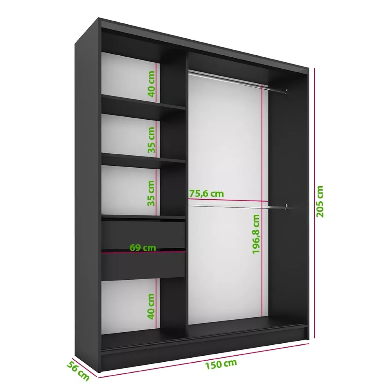 Szafa przesuwna z lustrem i lamelami 150 cm LAMEL 3D Biały