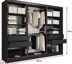 Szafa przesuwna z lustrem lamele 280 cm LOFT wotan